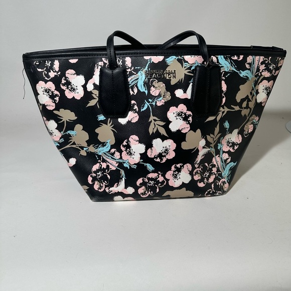 Kenneth Cole Reaction Black and Pink Floral Tote Bag - Picture 1 of 6